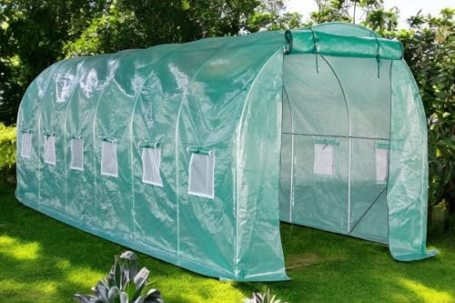 Lendo Online Tunnel Greenhouse 200x600x200cm – Sturdy Greenhouse with UV-resistant PE Film & Galvanized Steel Frame – Greenhouse/Foil Greenhouse for Gardening in Every Season – Green