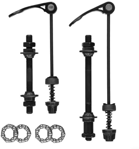 Fahrrad-Schnellspanner-Spieße, Achsen-Set mit 25 mm Nabenlagern, schwarzer Stahl, Vorder- und Hinterachse für 6-, 7-, 8-Gang-Mountainbikes, einfache Installation, 9,5 mm Durchmesser, leicht (vorne +