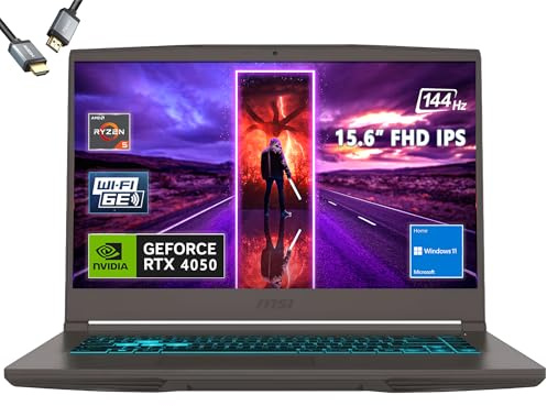 MSI Thin 15 15.6 144Hz Gaming Laptop, AMD R5-7535HS, RTX 4050, Window 11, w/HDMI (64GB RAM | 2TB PCIe SSD)
