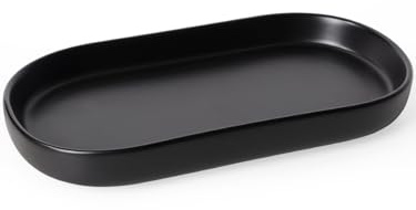 Autumnlife Keramik Badezimmer Tablett, Oval, Schwarz | Dekotablett und Ablageschale für Kosmetik und kleine Accessoires – ideal für Waschtisch, Badewanne und Toilette.