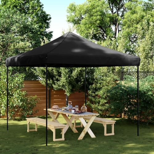 Partyzelt Faltbar Pop-Up Schwarz 292x292x315 cm, Wasserdichtes Oxford-Gewebe mit PVC-Beschichtung, Robustes Stahlgestell, Outdoor Festzelt für Veranstaltungen, Garten & Strand