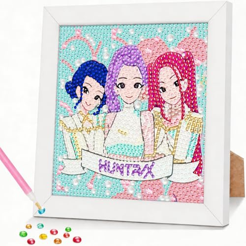 ZephyrHome 5D Diamond Painting demon Kinder mit rahmen, Kpop DIY Diamond Painting Set, Diamant Painting Mädchen Erwachsene, Bilder Arts Craft für Home Wand Decor Cartoon Mosaikherstellung (15x15cm)