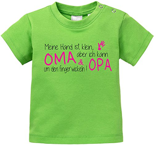 EZYshirt® Meine Hand ist klein Aber ich kann Oma & Opa um den Finger Wickeln Baby T-Shirt