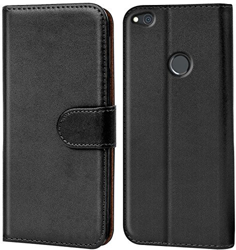 Conie Handyhülle für Huawei P8 Lite 2017 Hülle, Premium PU Leder Flip Case Booklet Cover Weiches Innenfutter für P8 Lite 2017 Tasche, Schwarz
