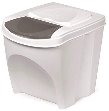 KrysGo 20 Litre Large Stackable Recycling Sorting Colour Coded Plastic Bins with Hinged Lids (White)
