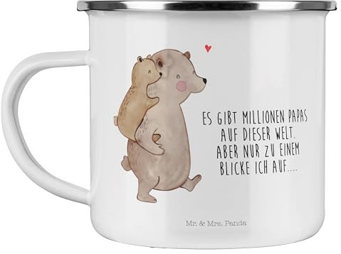 Mr. & Mrs. Panda Camping Emaille Tasse Papa Bär - Geschenk, Onkel, bester Vater, Camping Becher, Familie, Outdoor Tasse, Vater, Kaffee Blechtasse,