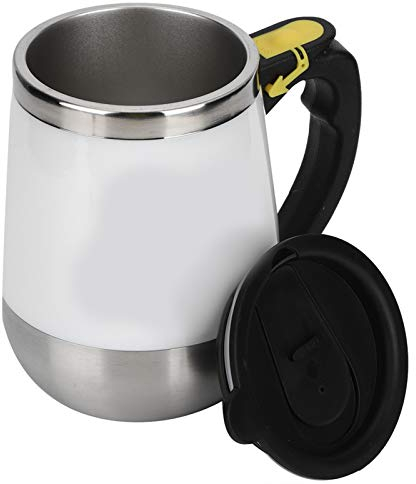 Taza de café con agitación automática de 400 ml, taza mezcladora con carga USB de acero inoxidable para café, leche, chocolate caliente, taza mezcladora con agitación automática(Blanco)