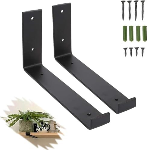 Youyijia 8pcs Shelf Brackets Heavy Duty Scaffold Board Shelf Brackets Black Right Angle Wall Mounted Vintage Shelving with Matching Screw and Anchors(4.5 x 9 inch)