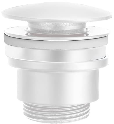 Click Clack VCC007-BL Bonde de lavabo en laiton, installation facile, bouchons de vidange, universel, avec ou sans trop-plein, blanc mat