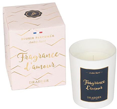 DRAEGER PARIS - Bougie Cadeau blanche Parfumée Sacré Fragrance d'amour - Idée Cadeau pour Ami, Collègue, Famille - Made in France - 100% Cire Végétale - 40h de combustion