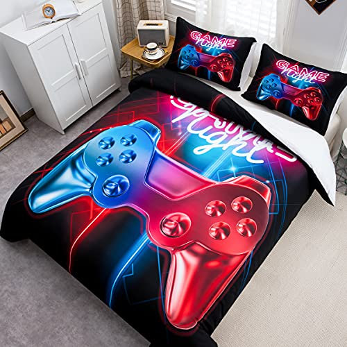 Themenspiel-Bettwäsche-Set, Gamepad Bettbezug für Kinder, Jungen, Herren, modern, Gamer, dekorative Bettwäsche, 140 x 200 cm, Videospiel-Controller, Aktionstasten, farbenfroher Druck