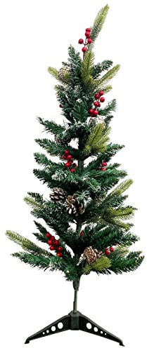 3ft (90cm) Pre-decorated Artificial Norway Pine Christmas Tree with Snow Effect | Pre-Decorated Frosted Xmas Tree with Pine Cones & Berries | Home & Office Festive Decoration | Christmas Centrepiece