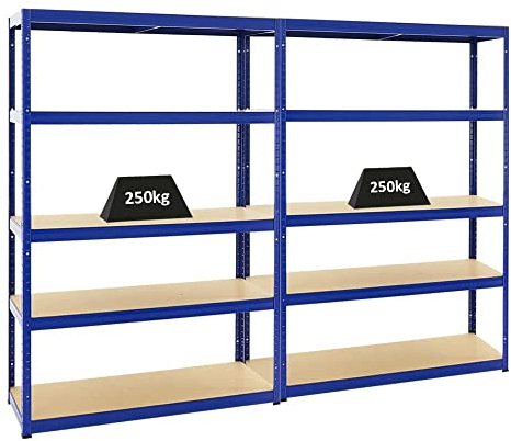 PROREGAL Mega Deal 2er-Set Schwerlastregale Big Elephant 180x120x45cm mit 5 Ebenen Fachlast 250kg Blau