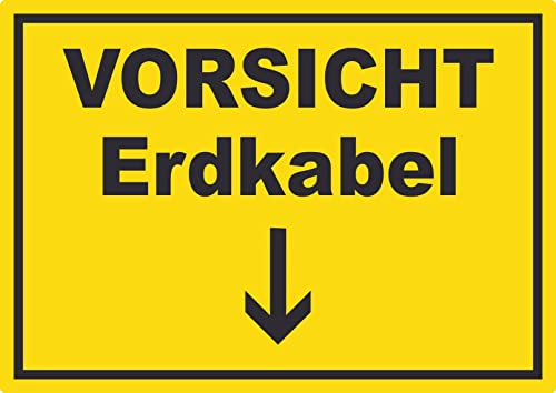 Vorsicht Erdkabel mit Richtungspfeil unten Aufkleber A7 (74x105mm)