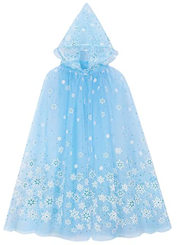 XEPST Kinder Umhang Prinzessin, Prinzessin Umhang mit Kapuze Tüll Umhang Glänzender Schneeflocke Umhang Halloween Karneval Kostüm Umhang Prinzessin Cosplay Party Kostüm für Mädchen