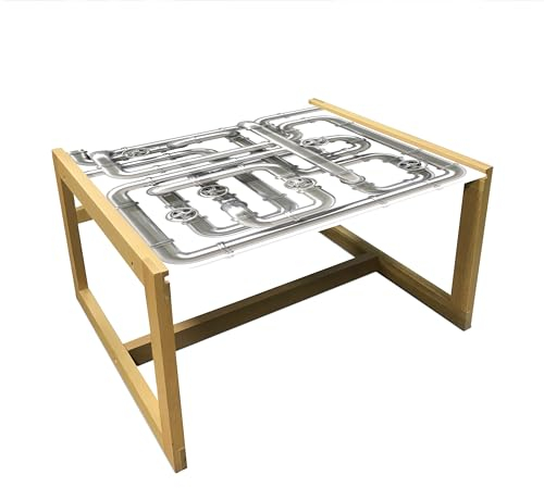 ABAKUHAUS Industrial Mesa de Centro, Laberinto de tuberías, Mesa Central de Cristal acrílico Duradero con Marco de Madera para, Medio, Gris y Blanco