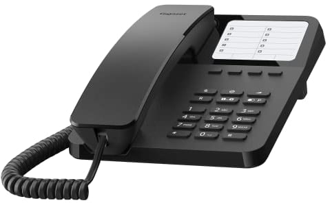 Gigaset Desk 400 Telefon mit elastischem Kabel, platzsparend, 10 Kurzwahleingänge, Wahlwiederholung, kompatibel mit Hörgeräten, MFV oder einstellbare Pulsauswahl, Schwarz