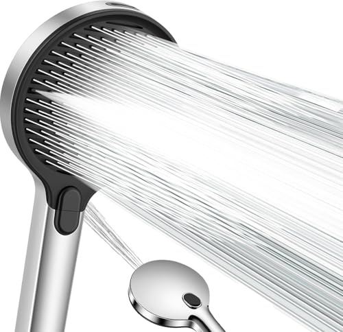 Ronvie Large Powerful Shower Head with 4 Spray Modes, Turbocharged Design | High Pressure Shower Head with self-Cleaning Nozzles, Universal Shower Head for Bathroom, Chrome