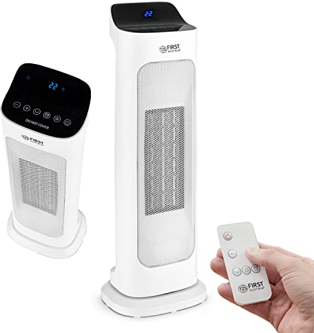 TZS First Austria Heizlüfter energiesparend mit Fernbedienung | Leiser & leichter Keramik-Heizstrahler | Heizgerät mit Oszillation | Elektroheizung 1400-2000 W, Timer, Thermostat, Umkippschutz, weiß