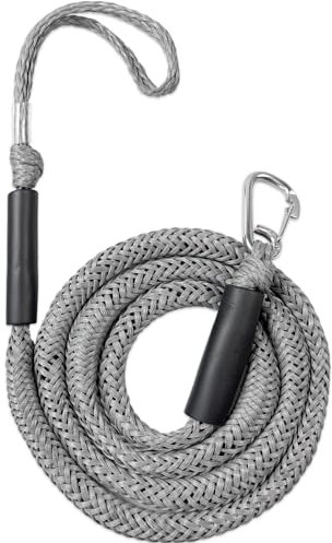 7FT Bungee Dock Line Boat Ropes for Docking with Stainless Steel Clip Accessories for Boats PWC, Built in Snubber, Kayak, Watercraft,SeaDoo,Jet Ski, Pontoon, Canoe, Power Boat 1-Pack (7-14FT, Grey)