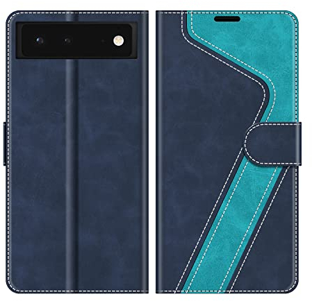 MOBESV Coque pour Google Pixel 6 5G, Housse en Cuir Magnétique Fonction Stand Étui pour Google Pixel 6 5G, Élégant Bleu