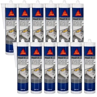 Lot de 12 mastics silicone universel SIKA Sikasil-P Marine - Blanc - 300ml
