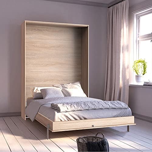 Lomadox Schrankbett 140x200 cm Eiche mit Lattenrost Jugendbett Gästebett Klappbett Raumsparbett Wandklappbett