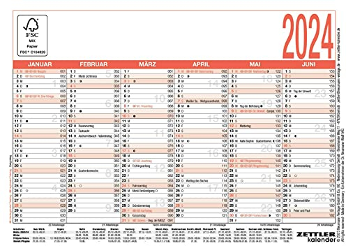 Arbeitstagekalender 2024 - A6 (14,8 x 10,5 cm) - 6 Monate auf 1 Seite - Tafelkalender - Plakatkalender - Jahresplaner - 900-0000