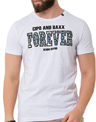 Cipo & Baxx T-Shirt Herren Design Kurzarm Rundhals CT736 Weiß XL
