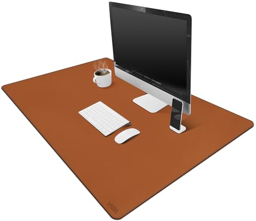 Vyaaa Tapis de Bureau en cuir, 100 x 60cm Sous Main Bureau, Double face Tapis de Souris, pour la maison ou le bureau (Marron)