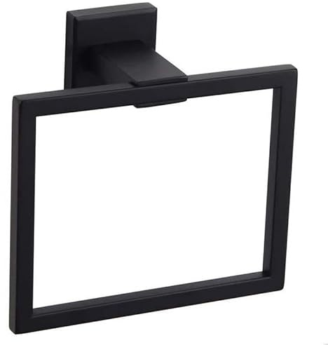 Matte Black Square Towel Ring, Wall Mount Modern Towel Holder Rack for Bathroom, Kitchen Bath Towel Holder Hangers (Black-Square)