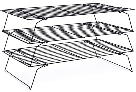 Briout Cooling Rack for Cooking Baking 3 Tiers, 16 x 10 Wire Rack, Black