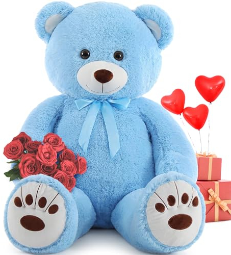 MorisMos 130cm Riesen Teddy Teddybär, 1.3m Blau Teddy bär groß XXL Kuscheltier Stofftier Plüschbär,Kinder Mädchen Freundin Frauen Mutter