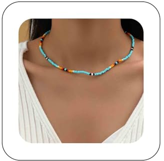 Dervivea Boho Bunte Perlenkette Kette Saatgut Perlen Choker Halskette Sommer Strand Perlen Halskette Winzige Hawaii Reis Perlen Halskette Schmuck Für Frauen Und Mädchen (blau)