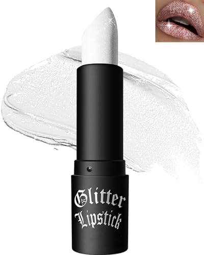 Glitzer-Lippenstift, Wasserdichter Lang anhaltender Lipgloss, Diamond Metallic Funkelnder Matt Lippenstift, Matte Glitter Lipstick Lip Gloss für Frauen Lippen Make-up, Geschenk zum Frauentag-01 Weiß