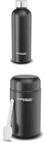 TC DAILY BOTTLE 0,50l, black, Thermosflasche Edelstahl, 6 h heiß / 12 h kalt + TC DAILY FOOD JAR 0,40l, black, Thermosbehälter inkl. Kunststoff-Löffel, 6 h heiß / 12 h kalt, THERMOCAFÉ by THERMOS