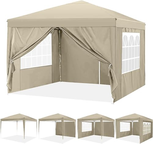 COBIZI Pavillon 3x3 Wasserdicht Stabil Winterfest Faltpavillon 3x3 Faltbar Zelt Gartenpavillon mit 4 Seitenteilen, Pop up Pavillion Klappbar 3x3m für Camping, Strand, Familientreffen (Khaki)