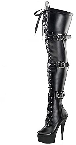 LiJJi Stivali da Donna con Tacco a Spillo 15 cm, Stivali Alti alla Coscia, Stivali con Plateau, Cerniera Laterale, Stivali sopra Il Ginocchio