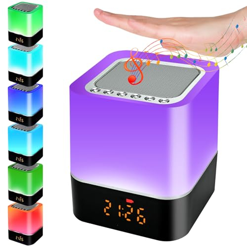 Bedside Lamp with Alarm Clock Bluetooth Speaker, Night Light Bedroom Decor RGB Color Changing Table Lamp, Dimmable LED Touch Night Light Bedroom Decor, Best Birthday Gift Ideas for Teenage Girls/Boys
