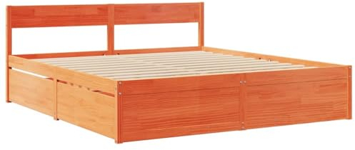 vidaXL Massivholzbett, Holzbett Bett mit Schubladen Kopfteil, Bettgestell Bettrahmen mit Lattenrost, Doppelbett für Schlafzimmer, Wachsbraun 200x200cm Kiefer