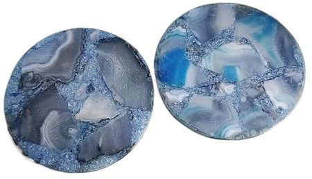 ArtEra Beautiful Decorative Agate Stone Coasters for Tea Cups, Coffee Mugs and Glasses | 4 inches Home Decor Agate Coasters (Blue, Set of 2)