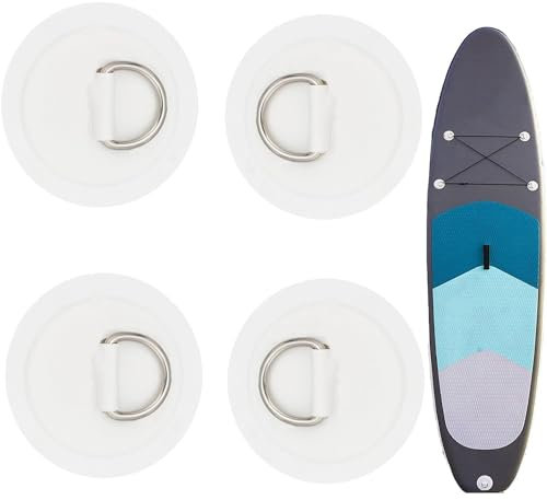 ACTIUSIS Edelstahl-D-Ring-Patch, D-Ring Pad Patch, Kreisförmiger D-Schnalle, Geeignet für Schlauchboote, Stand-Up-Paddle-Boards, Flöße, Keine Kleber erhalten, 4 Stück, Weiß