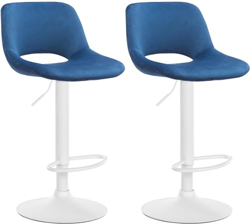 CLP 2er Set Barhocker Camden I Samt-Bezug, Farbe:blau, Material Gestell:Metall matt Weiss