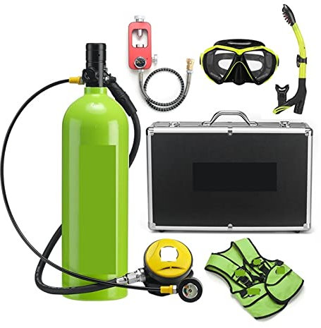 Tragbare Mini-Tauchflasche, 2L Tauch-Atemschutzmaske, Tauchausrüstung, Aluminiumflasche, Gasflasche, Erwachsene, Schwimmen, Schnorcheln, Schnorchel, Restdruckmessgerät für Unterwasser-Erkundungs-Rettu