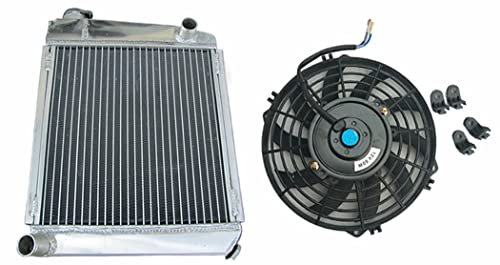 GPI Racing Radiador de aluminio de 2 filas + ventilador para Austin Rover Mi-ni Cooper 1275 MT 1959-1997