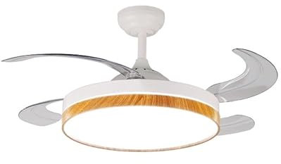 VENTILADOR DE TECHO DC CON LUZ LED REGULABLE TRACE RETRACTIL 4 ASPAS - Temporizador, Control Invierno Verano, 3 Tonalidades de luz, Modo Brisa, Bajo consumo (Haya/Madera, 91D)