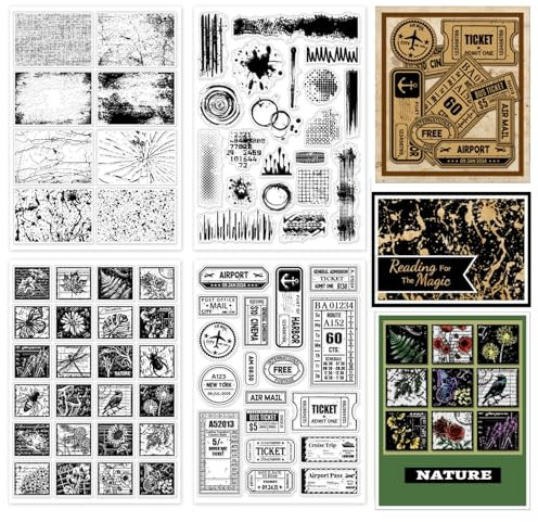 GLOBLELAND 4 Blatt Vintage Stempel Mit Flecken Im Hintergrund Transparente Stempel Zur Kartengestaltung Pflanzenetiketten Silikon Stempelsiegel Porto Reisetickets Transparente Stempel Für Heimwerker