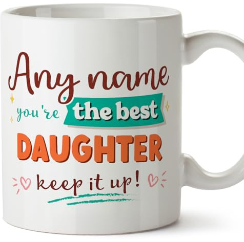 MUGFFINS Tazas Personalizadas para HIJA - En Inglés - Keep it up! - 11 oz / 330 ml - Regalo personalizable original y divertido