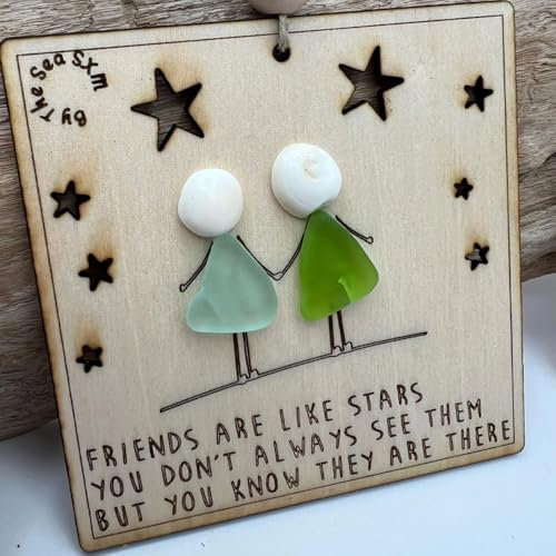Friendship Sea Glass Ornament, Handmade Friendship Sea Glass Artwork, Glass Art Pendant Hanging Ornaments for Christmas Tree & Windows, Friendship Sea Glass Gift for Friend Besties (2 people)