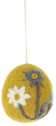 große Ostereier (1 Stück / 6,5cm) mit Blumen, Filz, Ostern-Deko - Anhänger (Globo Fair Trade) (gelb)